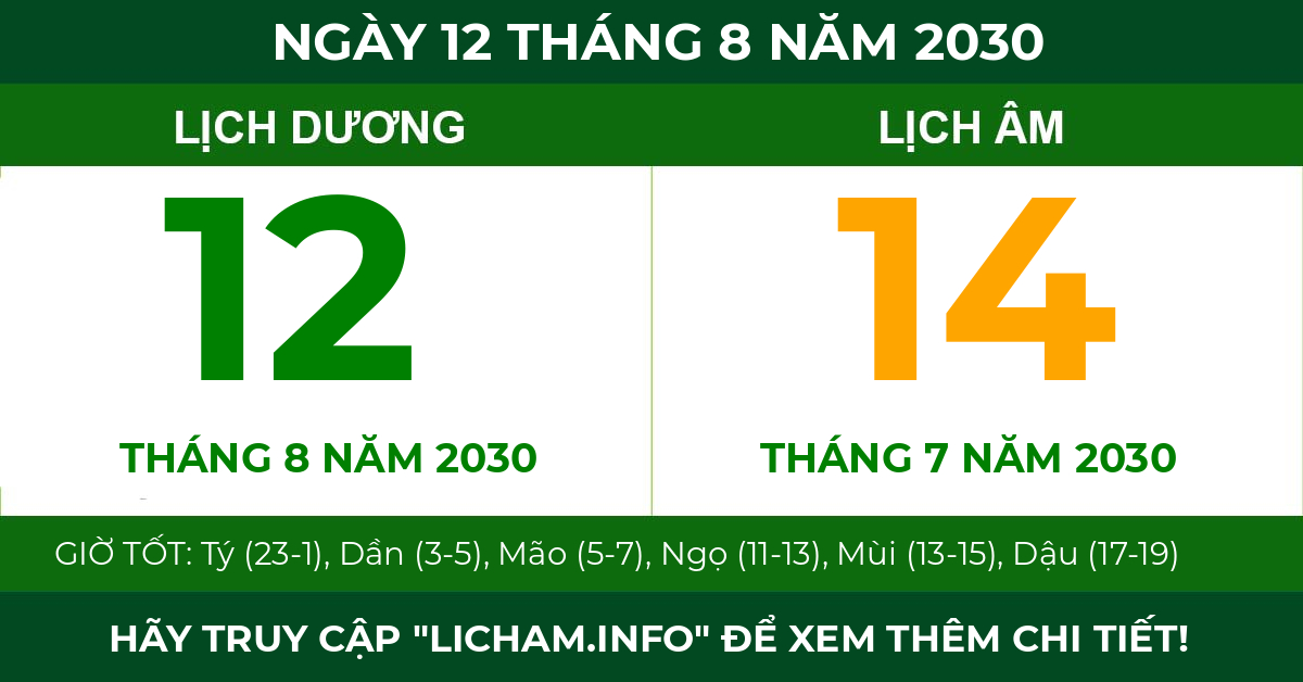 lịch âm ngày 12 tháng 8 năm 2030