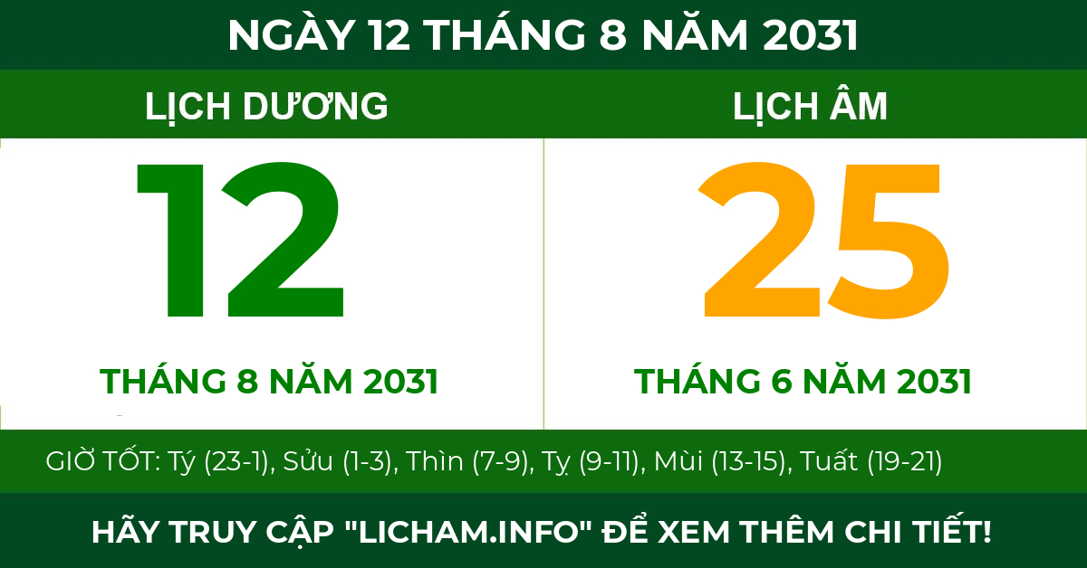 lịch âm ngày 12 tháng 8 năm 2031