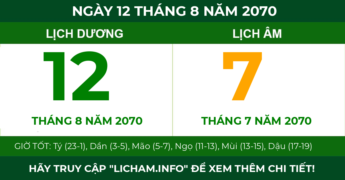 lịch âm ngày 12 tháng 8 năm 2070