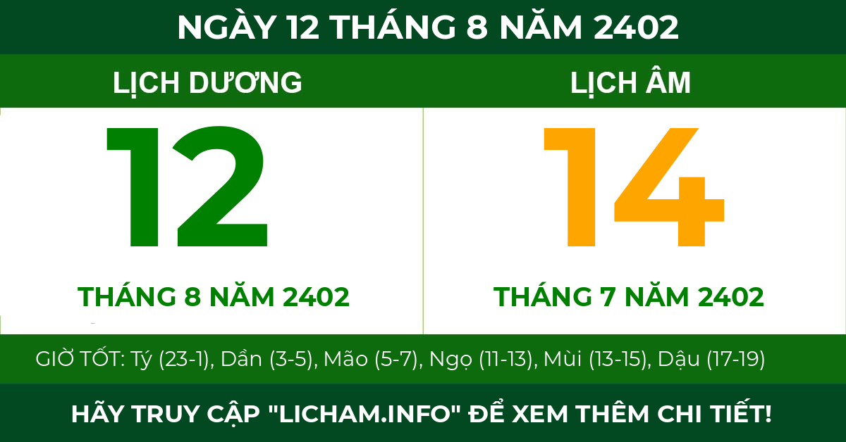 lịch âm ngày 12 tháng 8 năm 2402