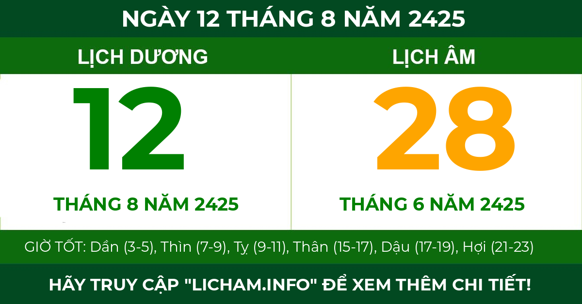 lịch âm ngày 12 tháng 8 năm 2425