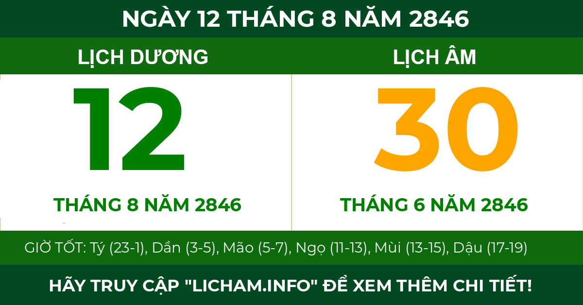lịch âm ngày 12 tháng 8 năm 2846