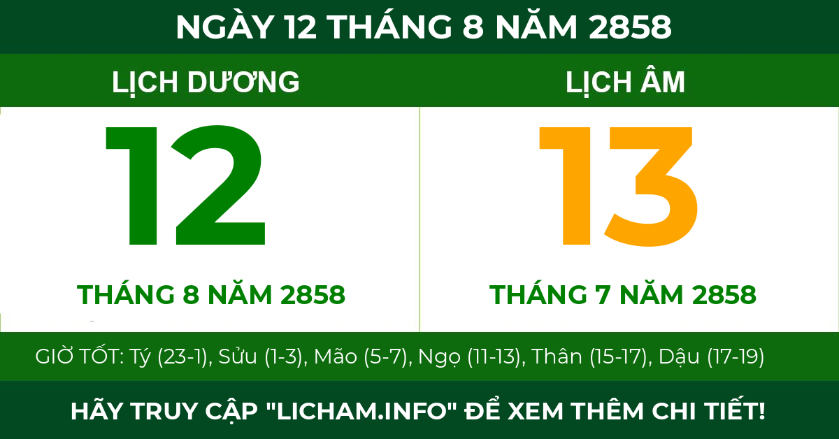 lịch âm ngày 12 tháng 8 năm 2858