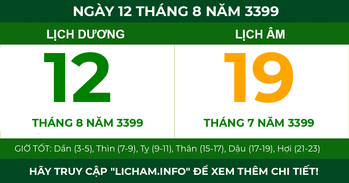 lịch âm ngày 12 tháng 8 năm 3399