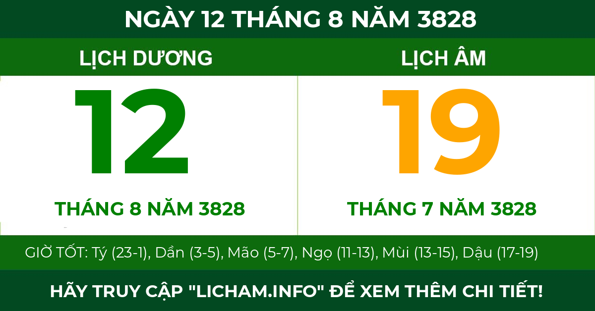 lịch âm ngày 12 tháng 8 năm 3828