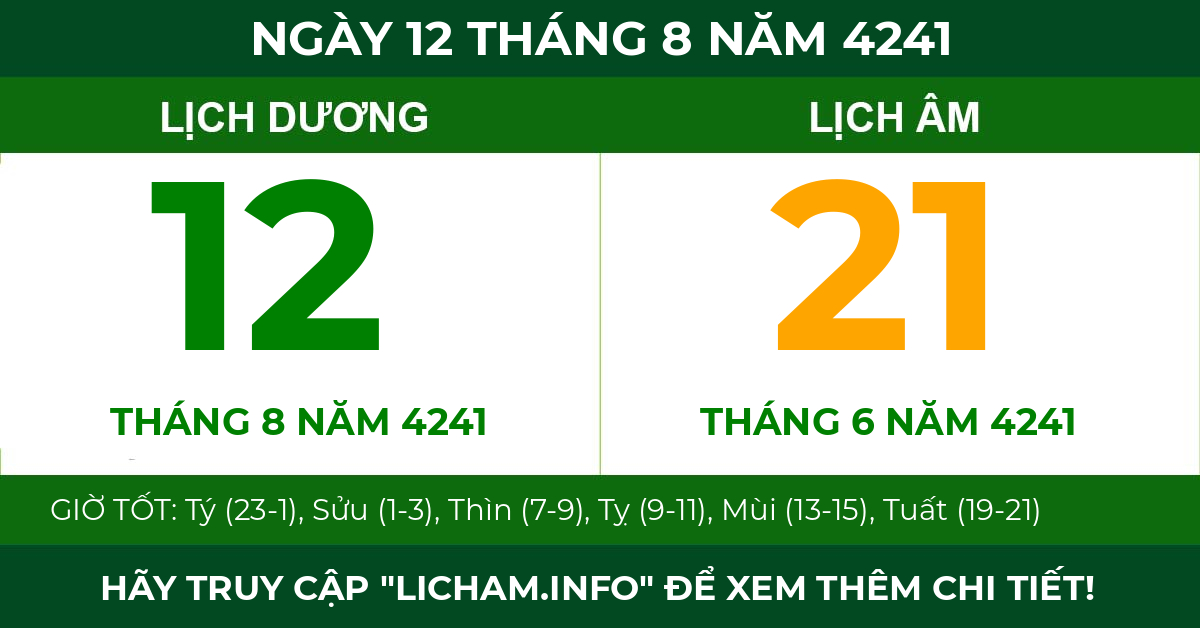 lịch âm ngày 12 tháng 8 năm 4241