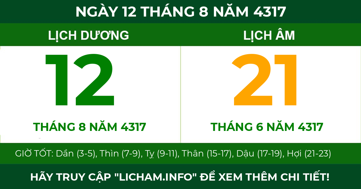 lịch âm ngày 12 tháng 8 năm 4317