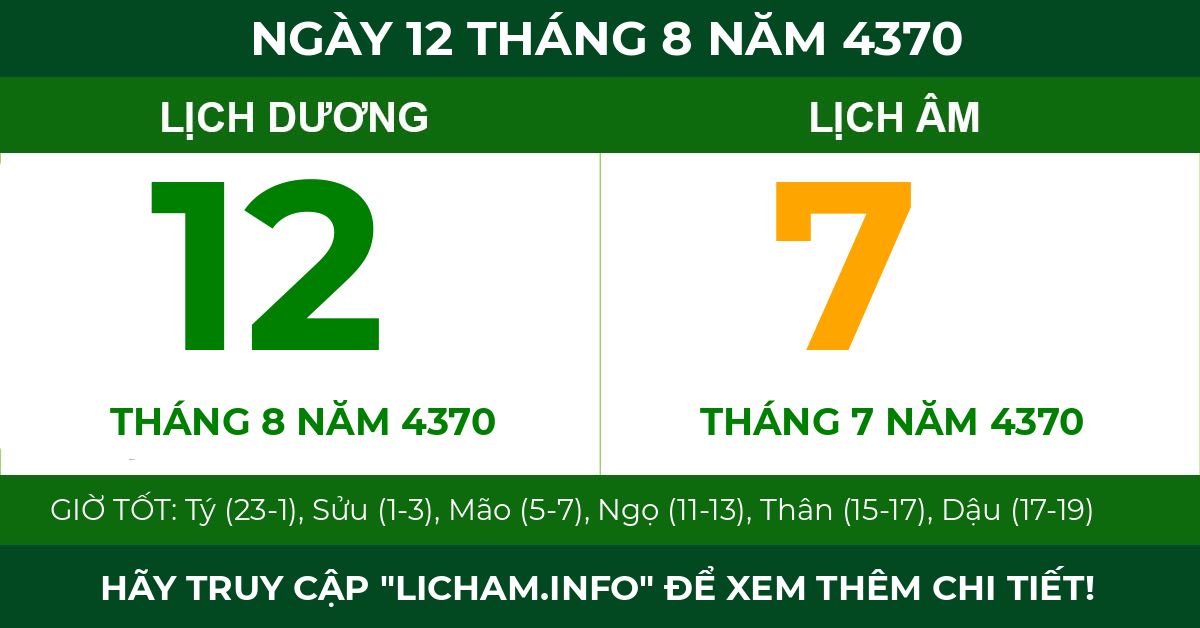 lịch âm ngày 12 tháng 8 năm 4370