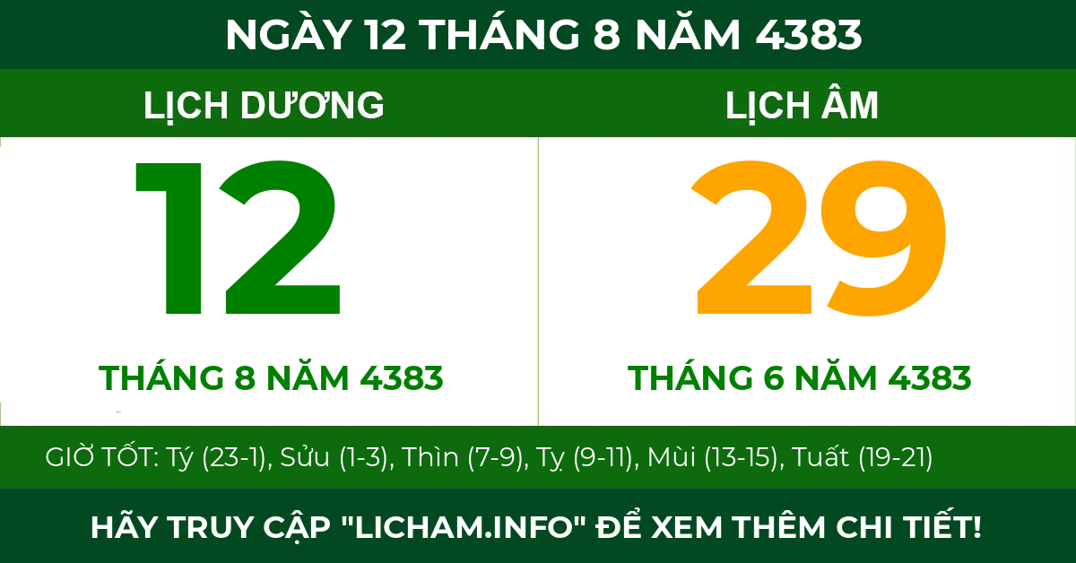 lịch âm ngày 12 tháng 8 năm 4383