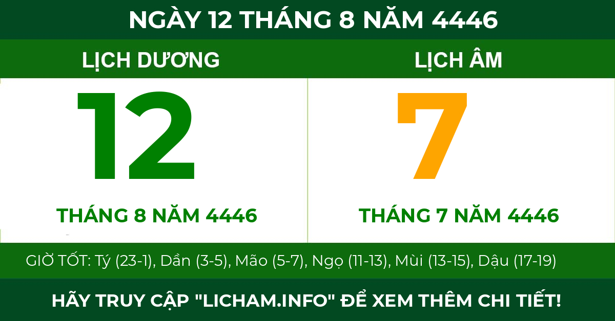 lịch âm ngày 12 tháng 8 năm 4446