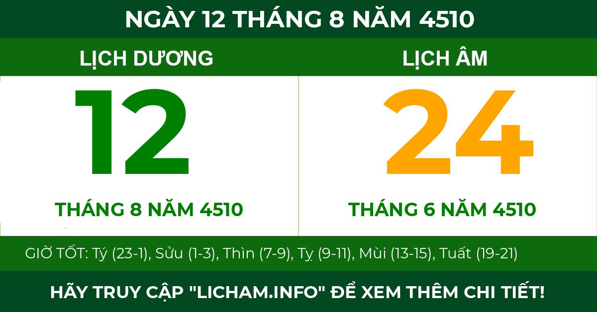lịch âm ngày 12 tháng 8 năm 4510