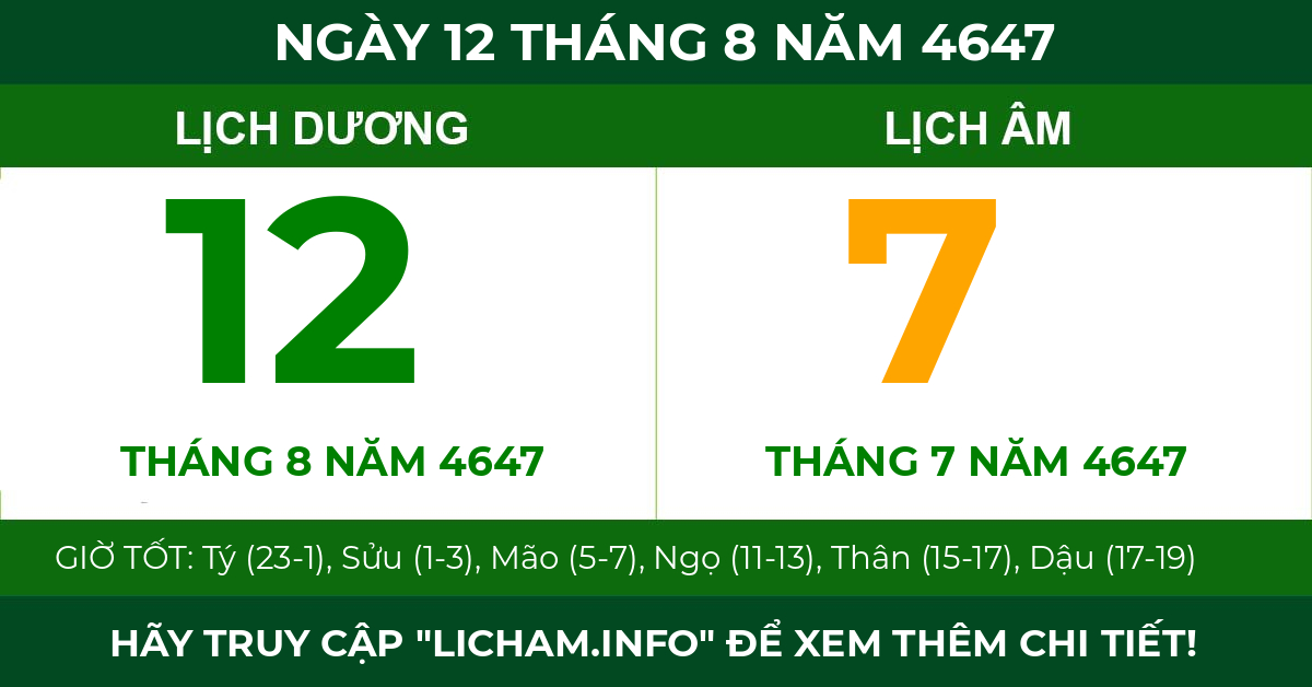 lịch âm ngày 12 tháng 8 năm 4647