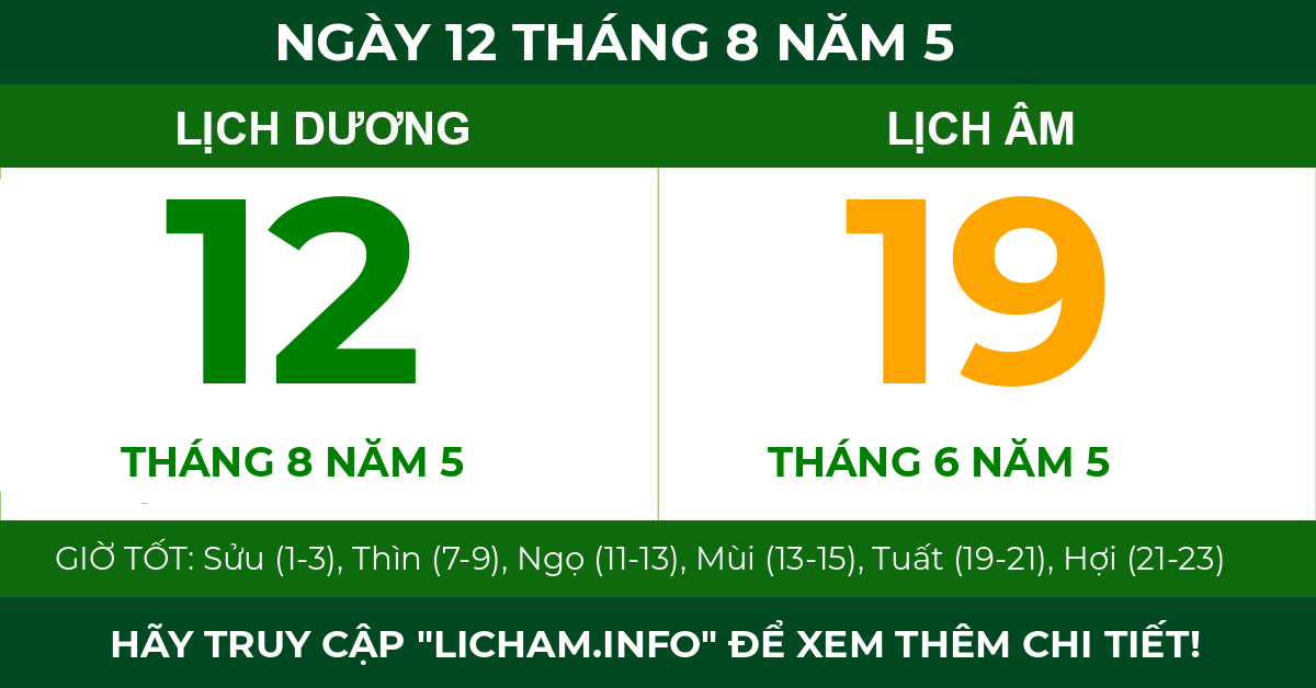 lịch âm ngày 12 tháng 8 năm 5