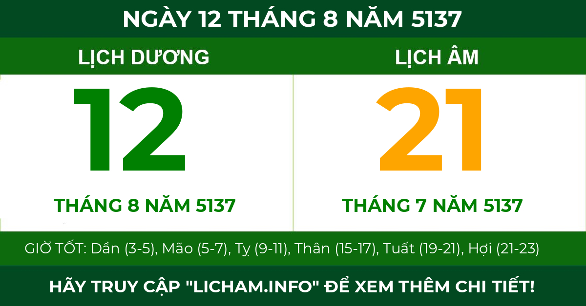 lịch âm ngày 12 tháng 8 năm 5137