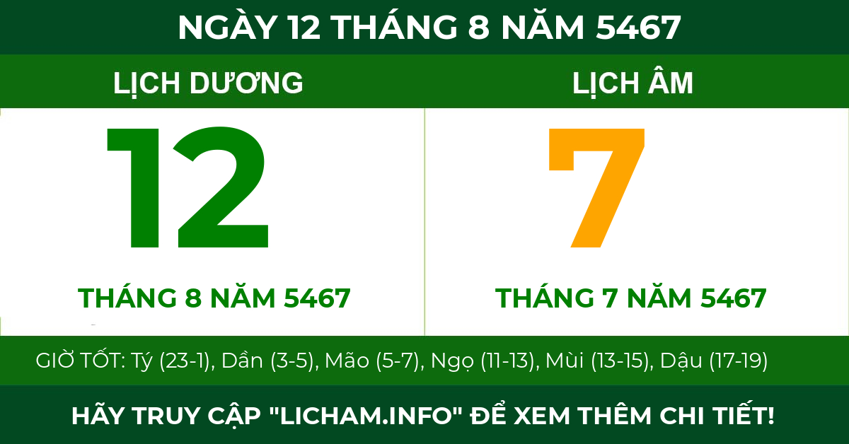 lịch âm ngày 12 tháng 8 năm 5467