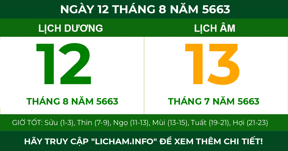 lịch âm ngày 12 tháng 8 năm 5663