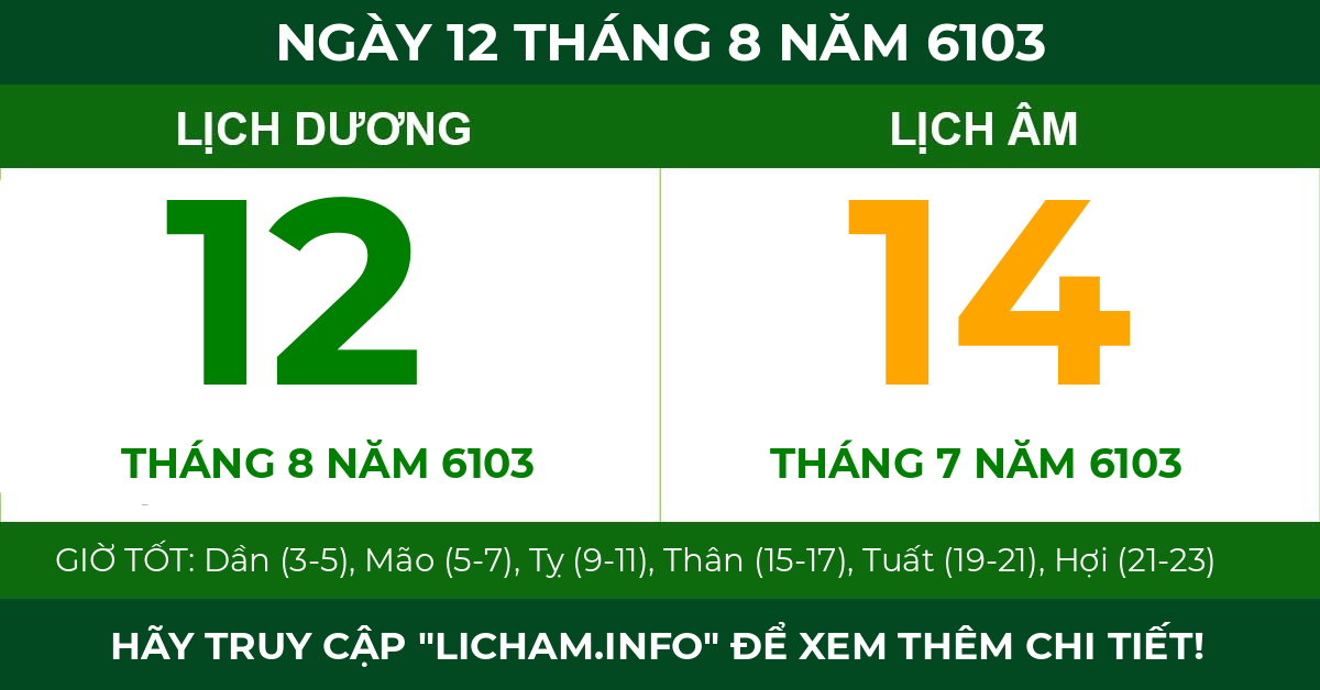 lịch âm ngày 12 tháng 8 năm 6103