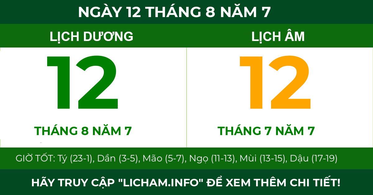 lịch âm ngày 12 tháng 8 năm 7