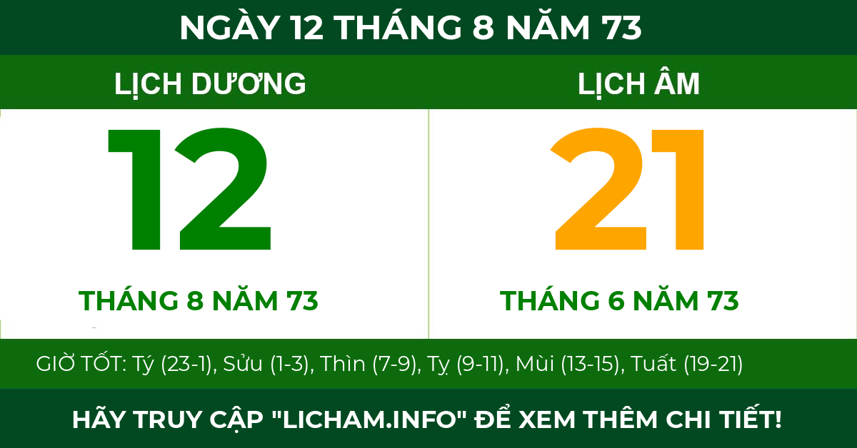 lịch âm ngày 12 tháng 8 năm 73