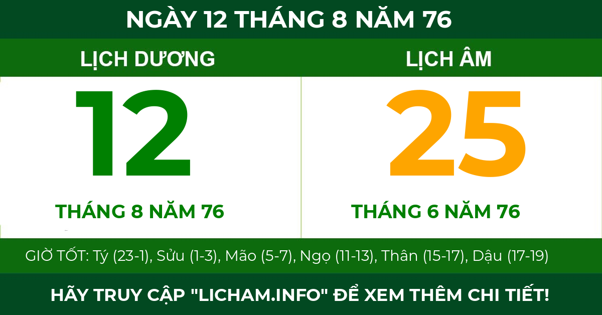 lịch âm ngày 12 tháng 8 năm 76