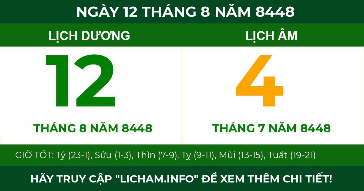 lịch âm ngày 12 tháng 8 năm 8448