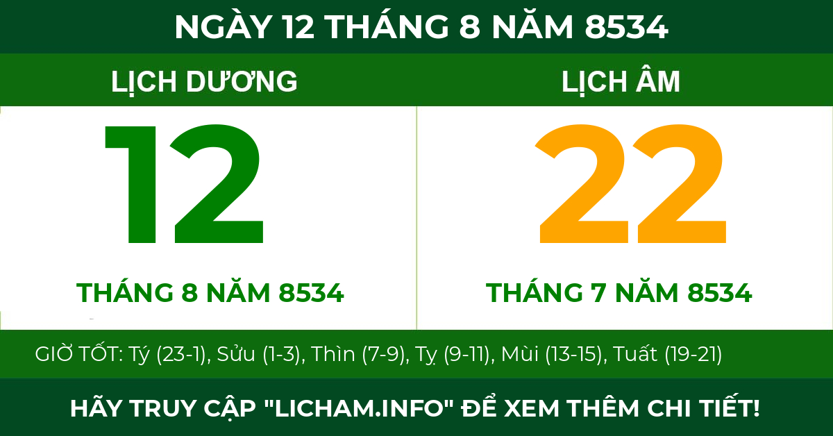 lịch âm ngày 12 tháng 8 năm 8534