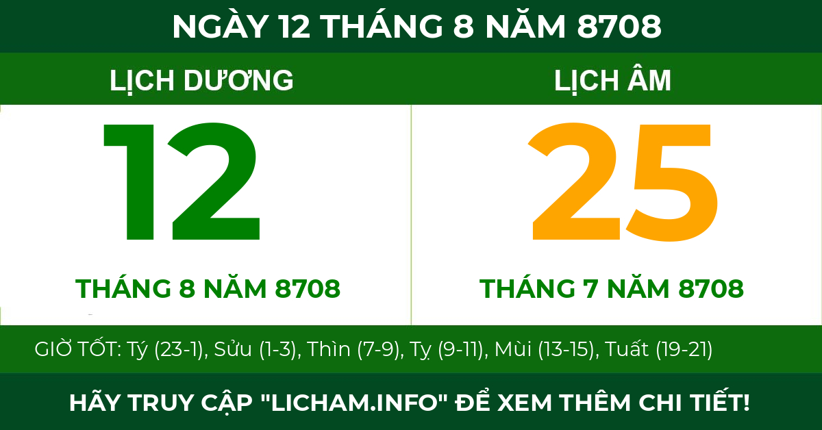 lịch âm ngày 12 tháng 8 năm 8708