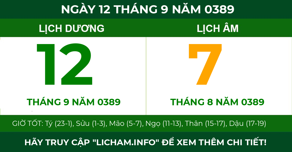 lịch âm ngày 12 tháng 9 năm 0389