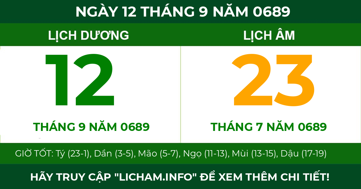lịch âm ngày 12 tháng 9 năm 0689
