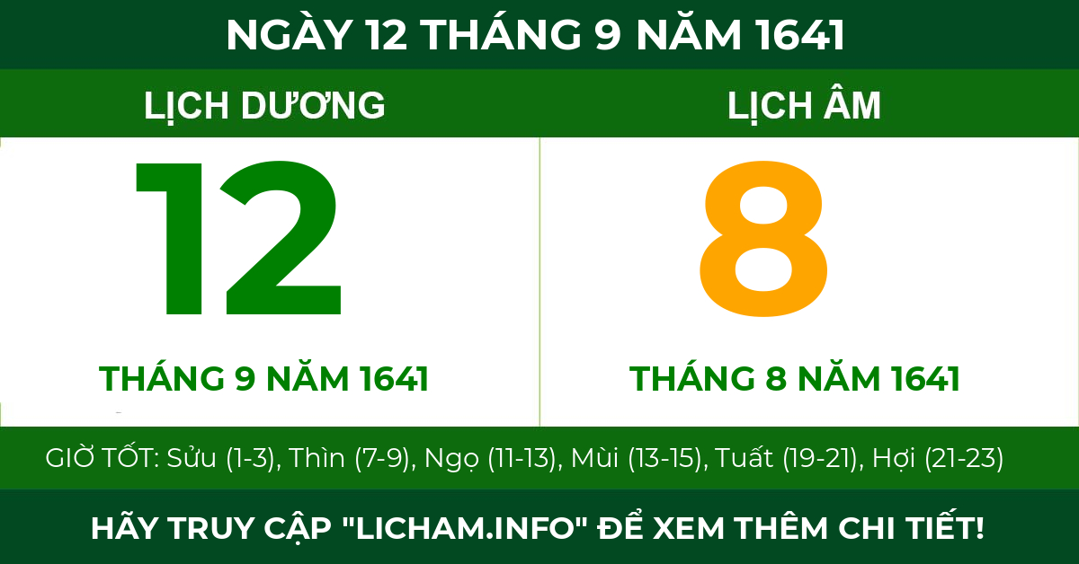 lịch âm ngày 12 tháng 9 năm 1641