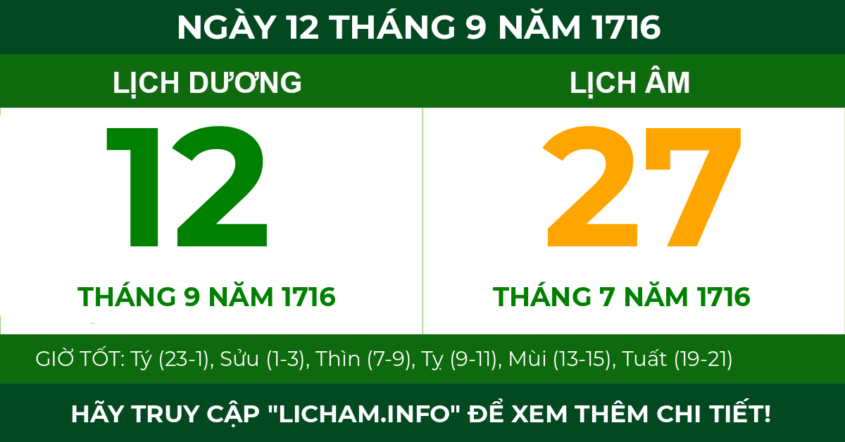 lịch âm ngày 12 tháng 9 năm 1716