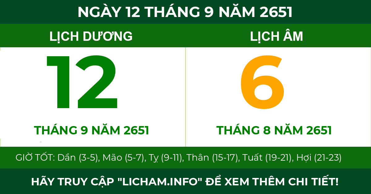 lịch âm ngày 12 tháng 9 năm 2651