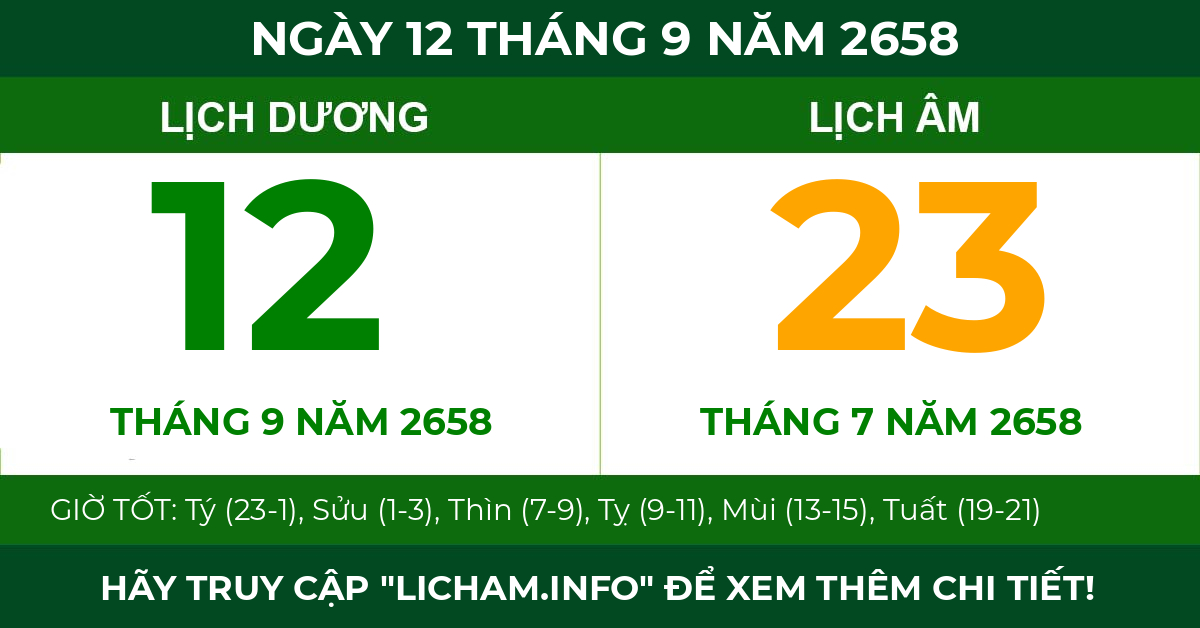 lịch âm ngày 12 tháng 9 năm 2658