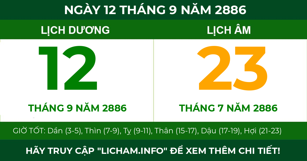 lịch âm ngày 12 tháng 9 năm 2886