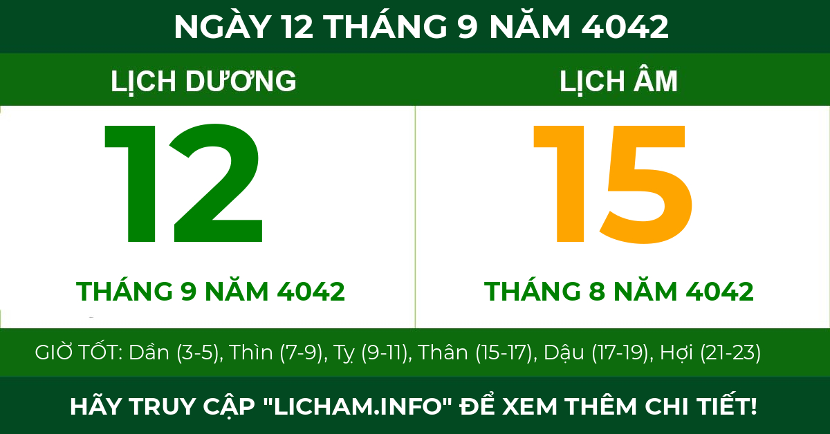 lịch âm ngày 12 tháng 9 năm 4042