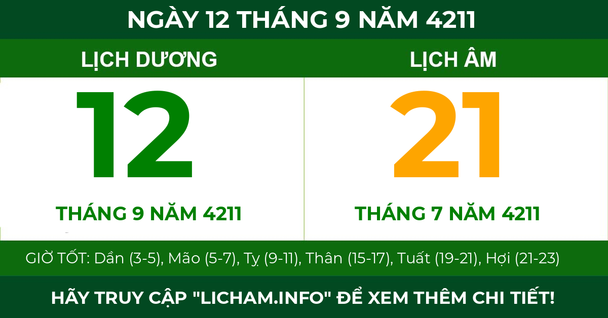 lịch âm ngày 12 tháng 9 năm 4211