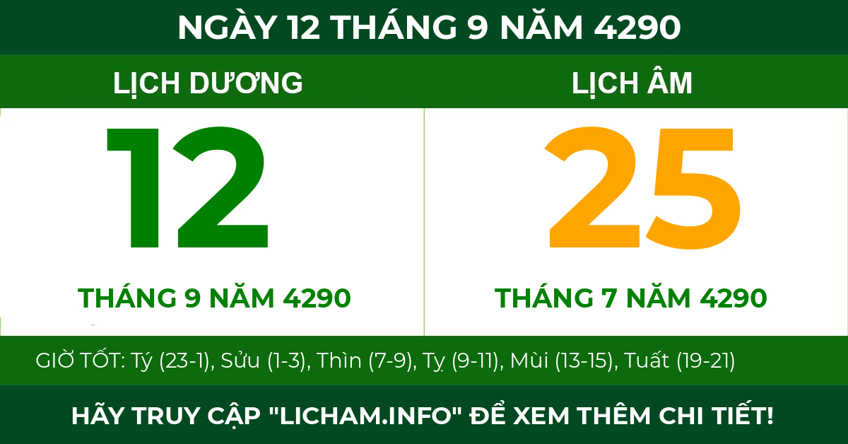 lịch âm ngày 12 tháng 9 năm 4290