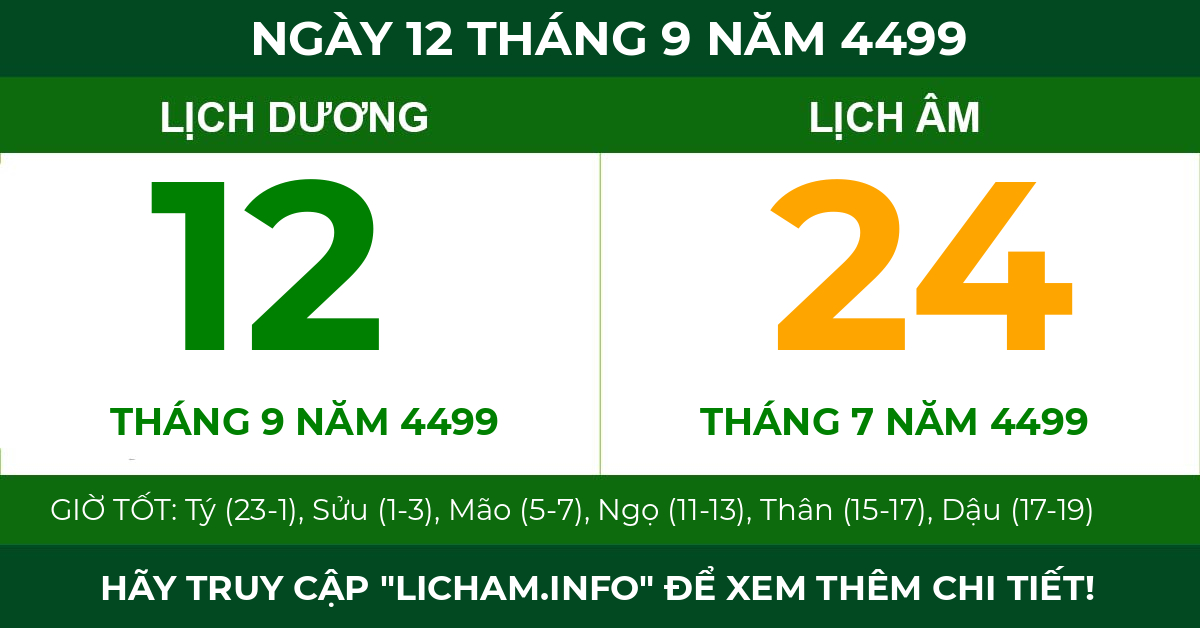 lịch âm ngày 12 tháng 9 năm 4499