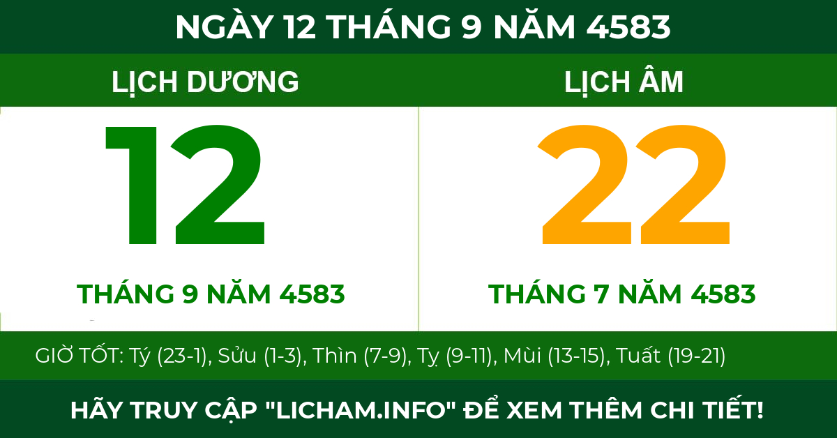 lịch âm ngày 12 tháng 9 năm 4583