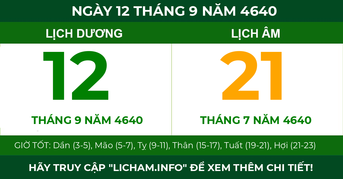 lịch âm ngày 12 tháng 9 năm 4640