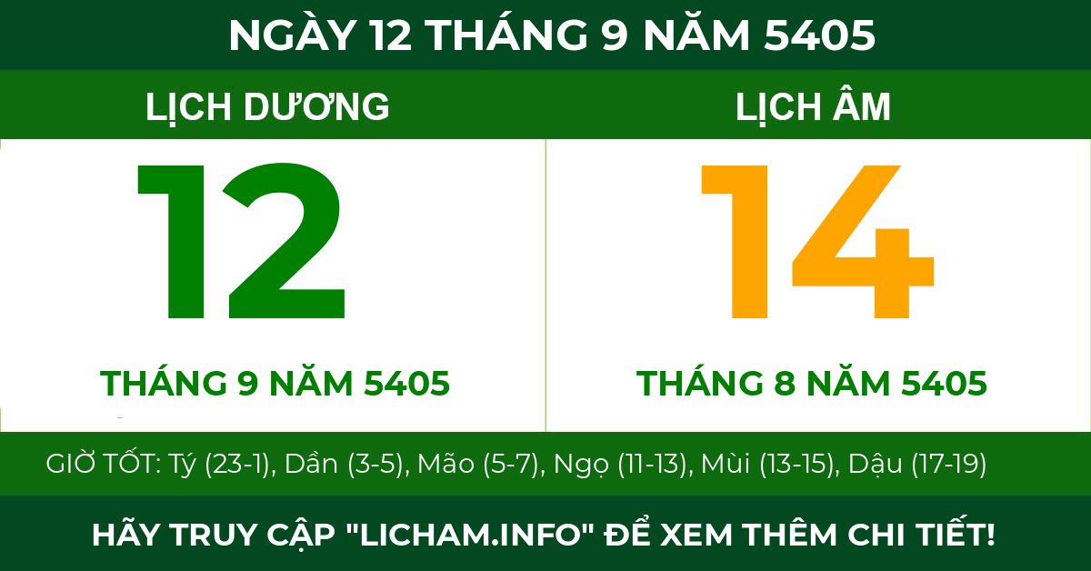 lịch âm ngày 12 tháng 9 năm 5405