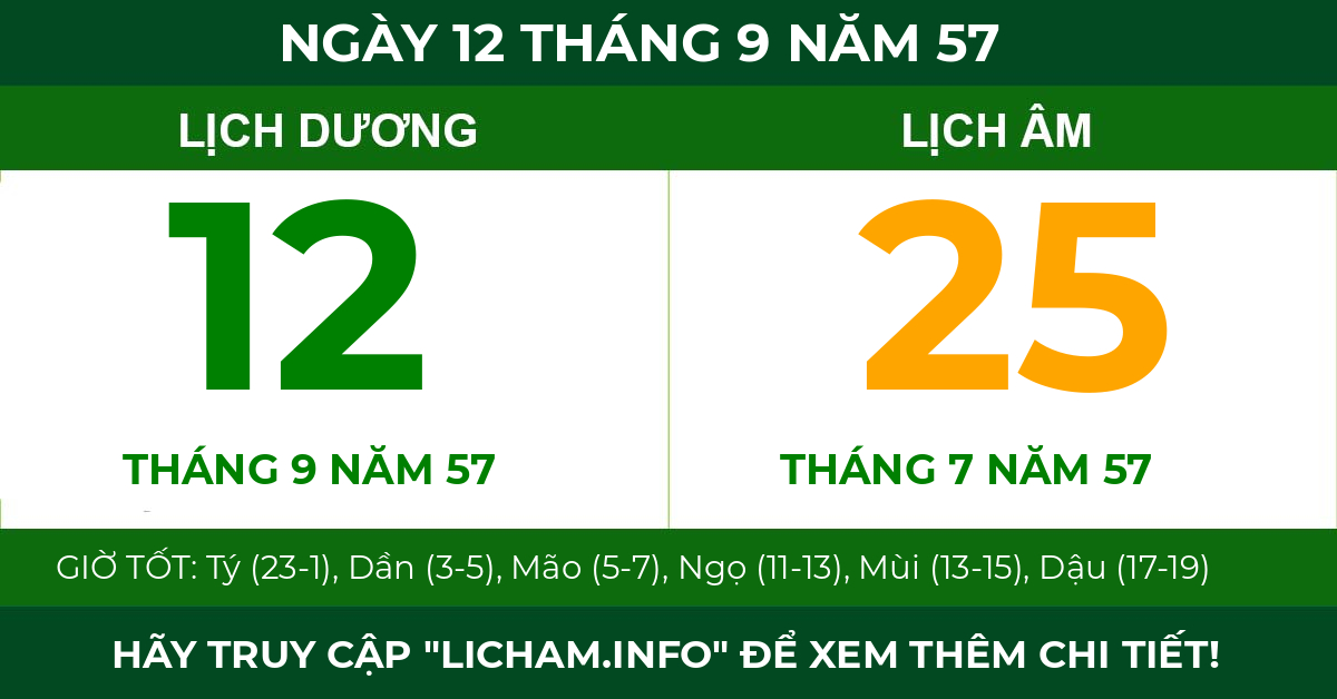 lịch âm ngày 12 tháng 9 năm 57