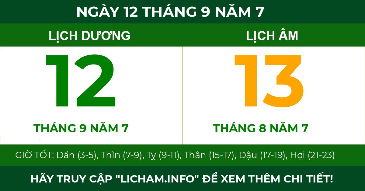 lịch âm ngày 12 tháng 9 năm 7