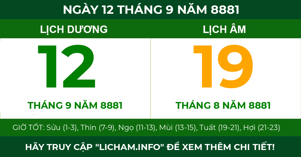 lịch âm ngày 12 tháng 9 năm 8881