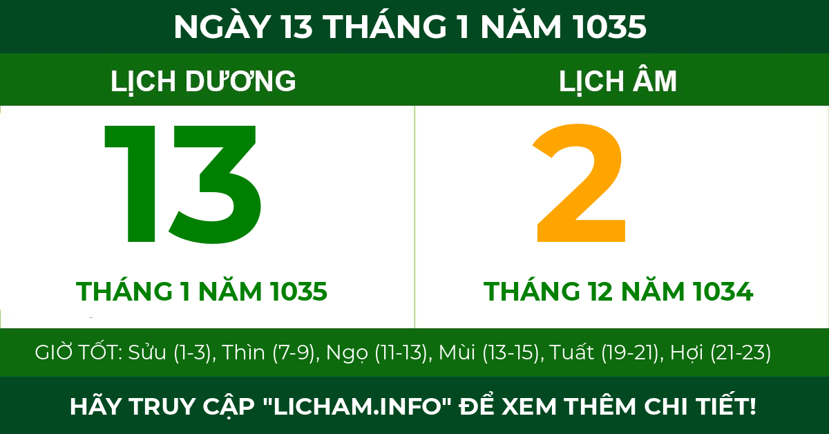 lịch âm ngày 13 tháng 1 năm 1035