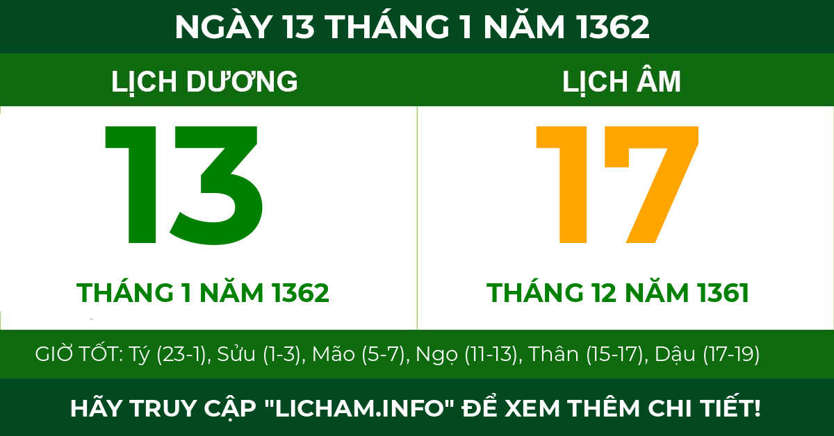 lịch âm ngày 13 tháng 1 năm 1362