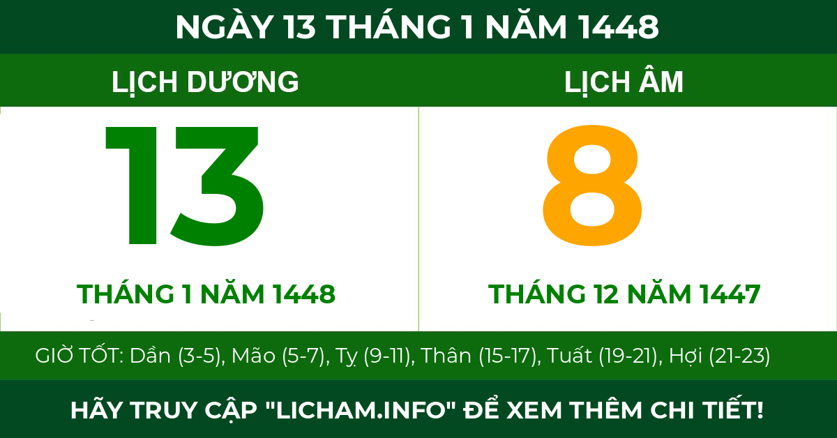 lịch âm ngày 13 tháng 1 năm 1448