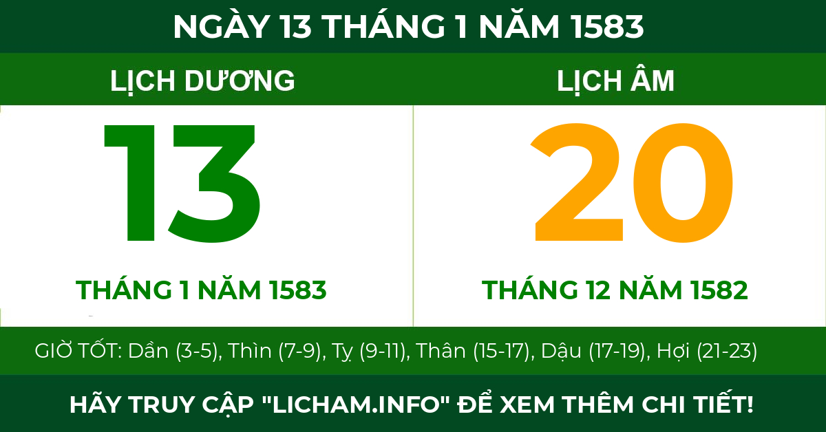 lịch âm ngày 13 tháng 1 năm 1583