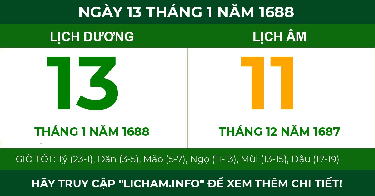 lịch âm ngày 13 tháng 1 năm 1688