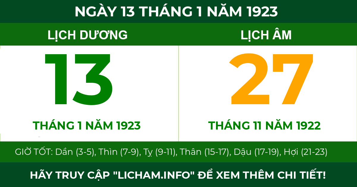 lịch âm ngày 13 tháng 1 năm 1923